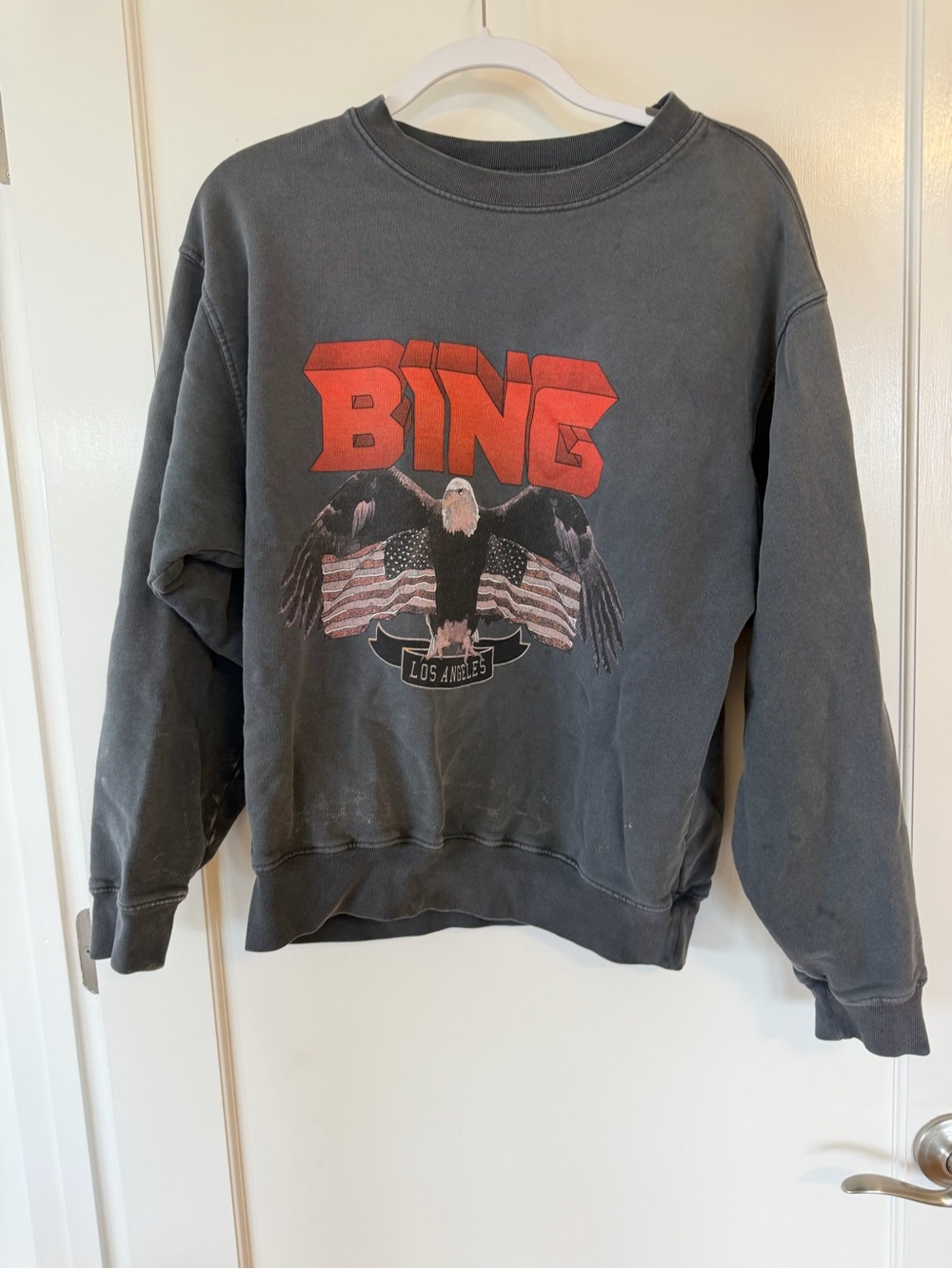 Anine Bing Charcoal Crewneck Sweatshirt with Red Graphic